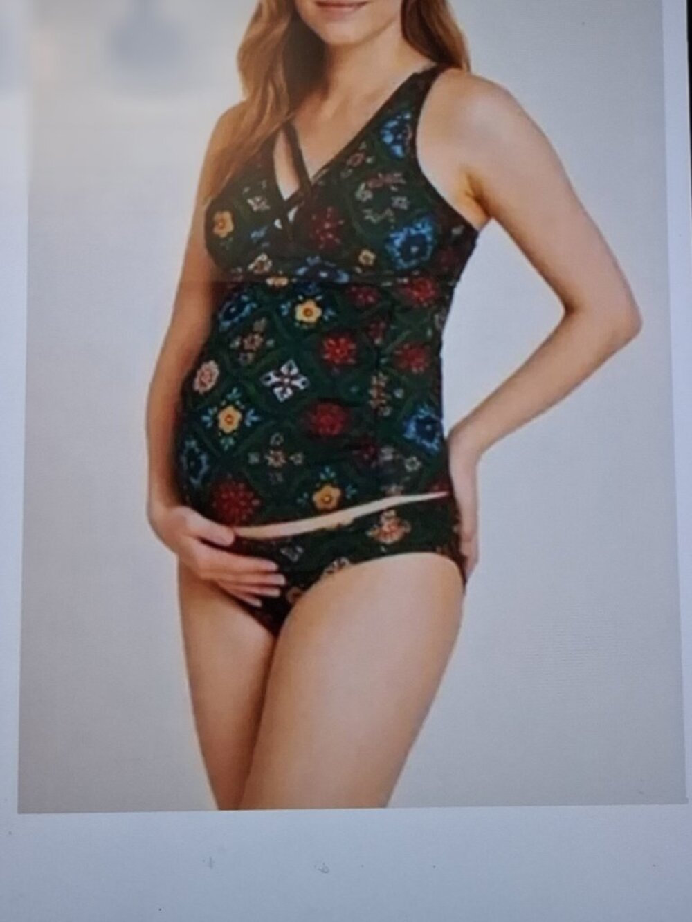 A Pea in the Pod Mosaic Tile Print Maternity Tankini Swimsuit SZ XS